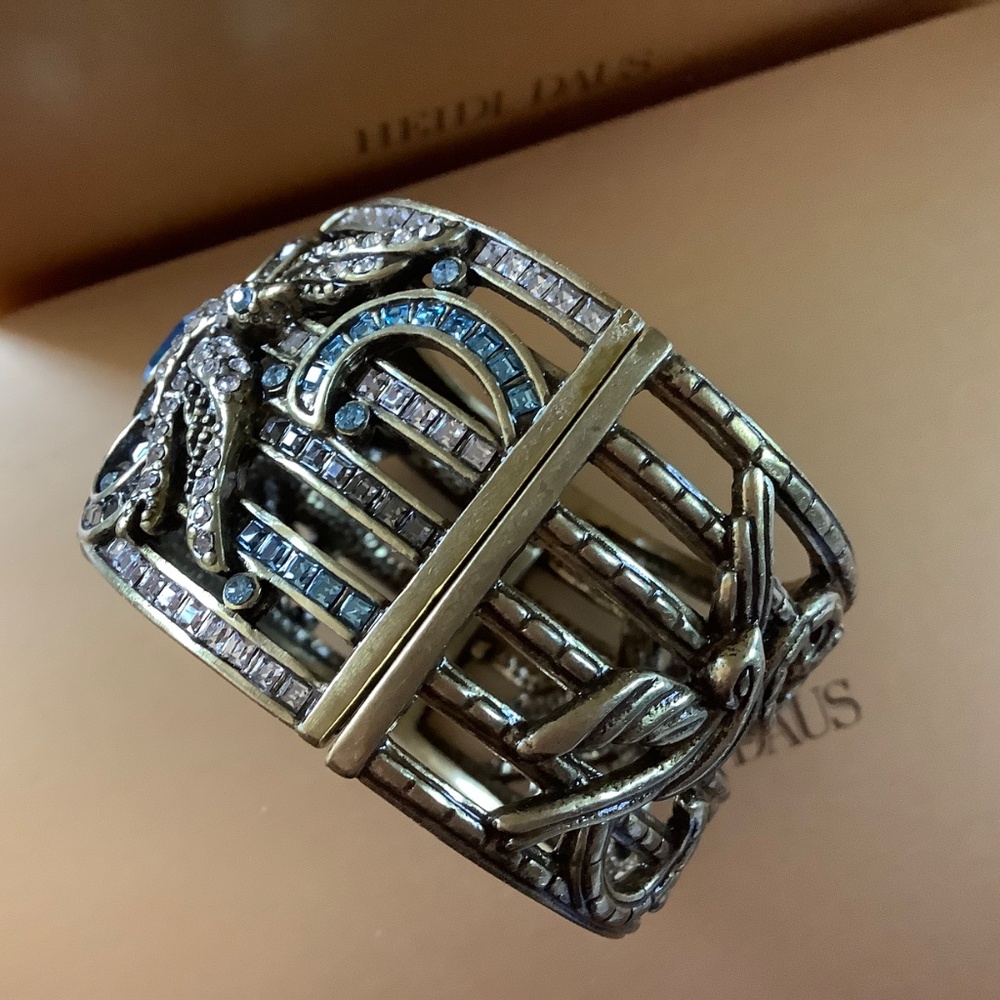 Heidi Daus Vintage Crystal Cuff Bracelet Aqua Clear SZ M/L - Picture 12 of 16